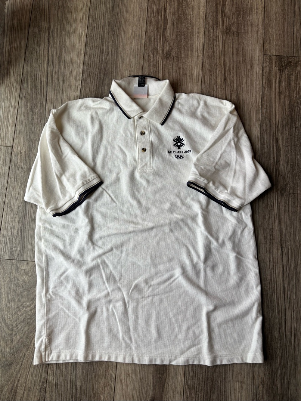 Salt Lake 2002 White Polo with Navy Trim - Olympic Embroidered Logo - Picture 2 of 4
